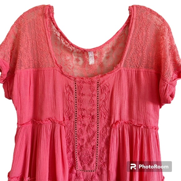 Free People Sunbeam Gauze Lace Tiered Dress Coral Size Small - Picture 3 of 15
